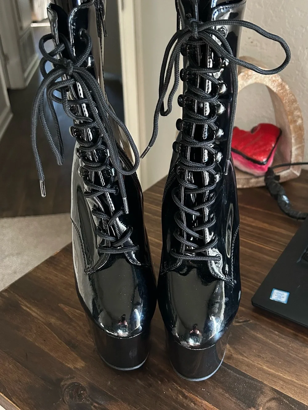 Women's Black Patent Lace-Up Platform Boots
